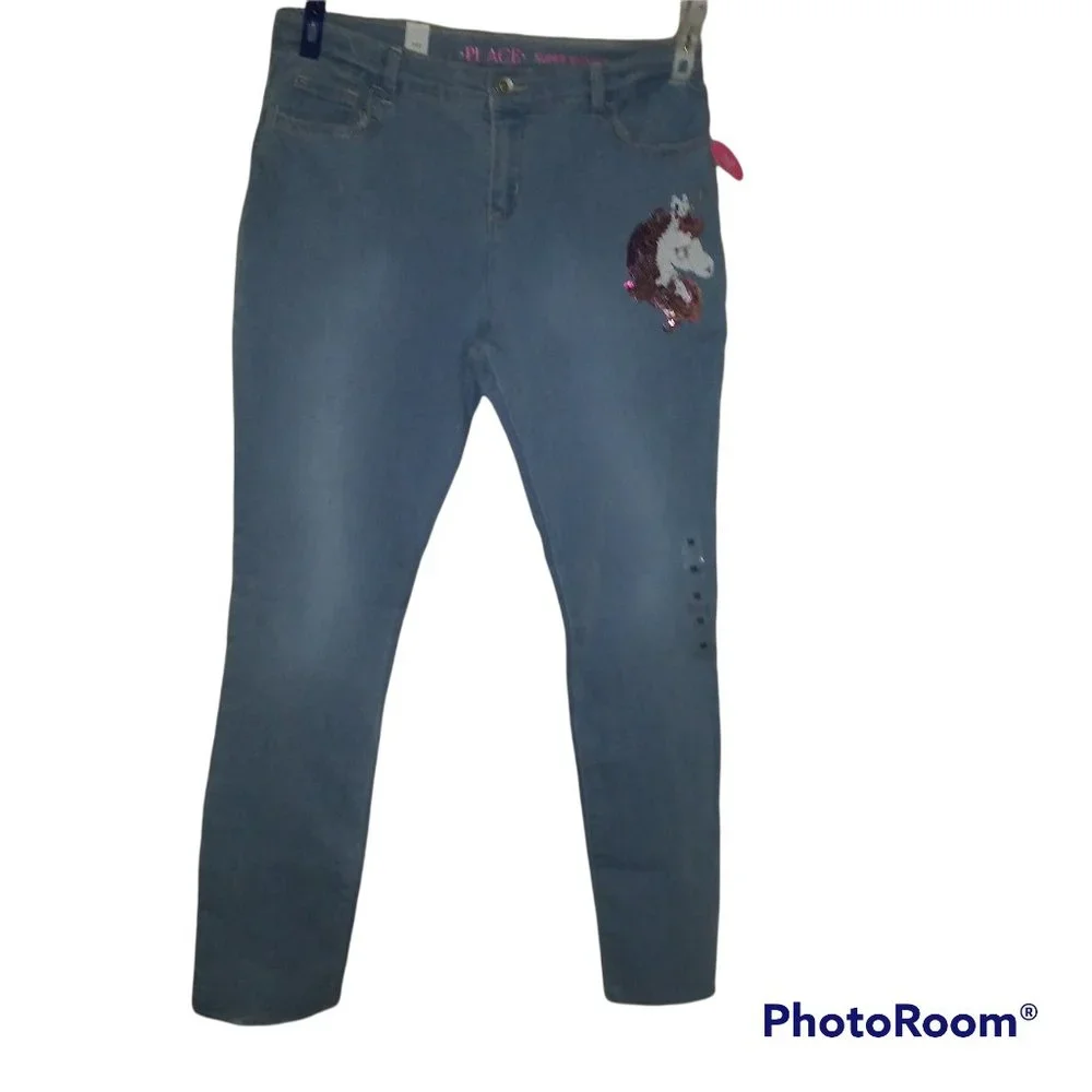 NWT! The Children's Place Super Skinny Sequin Glitter Unicorn Jeans Size…